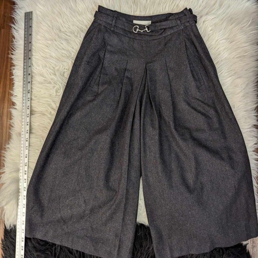 Babaton Dark Grey Wool & Cashmere Cropped Culottes with Belt